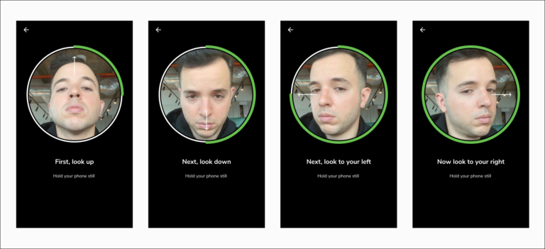 You must complete all four steps in these angles in order for your photos to be saved as face data and used for facial recognition.