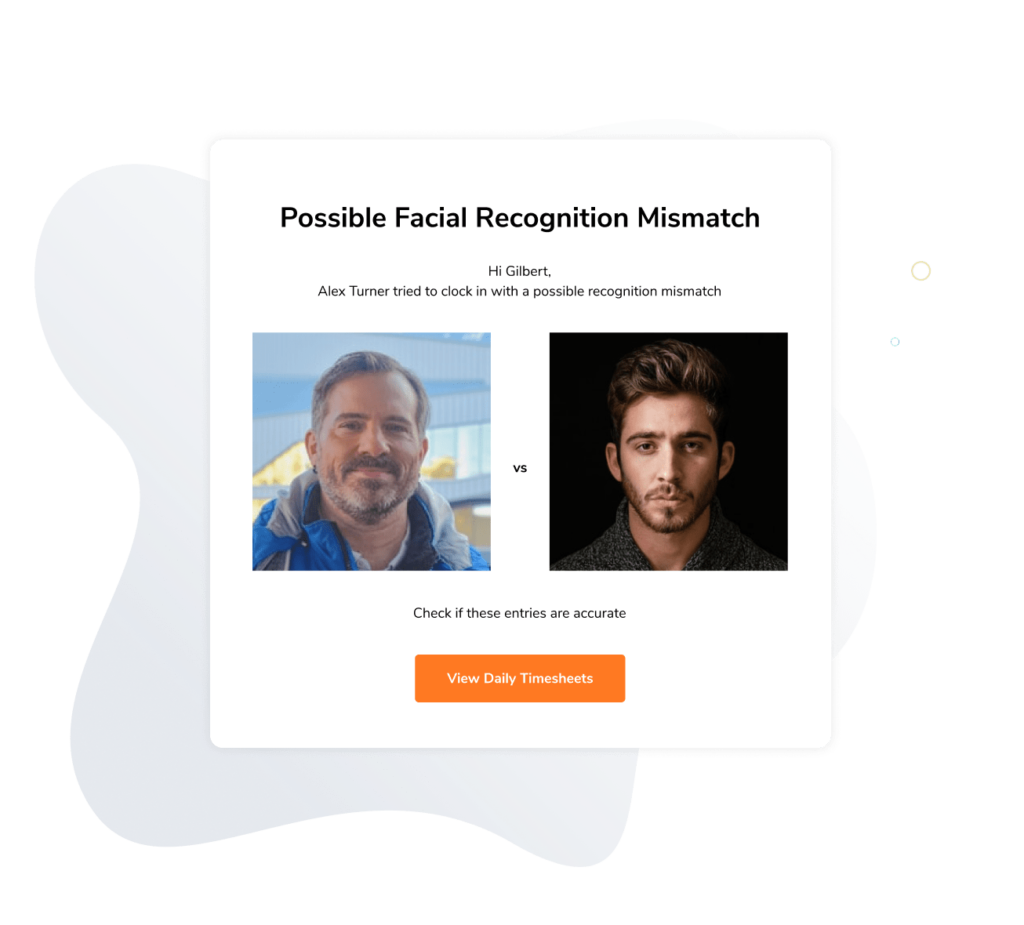Overview of email notification received for facial recognition mismatch