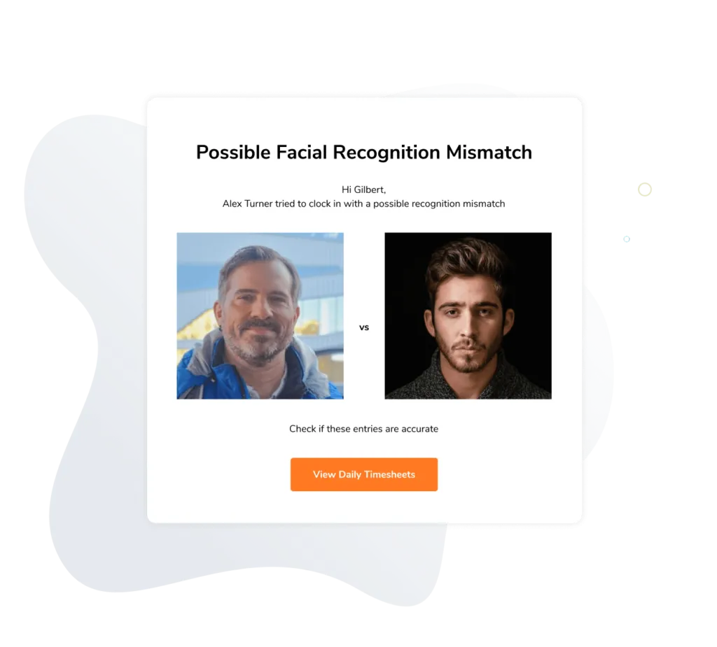 Overview of email notification received for facial recognition mismatch