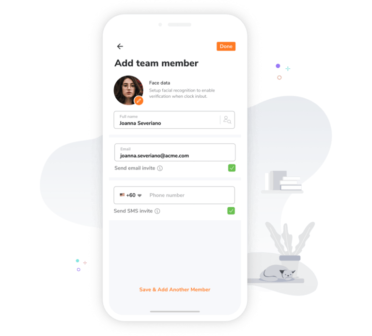 Inviting team member to time tracking software