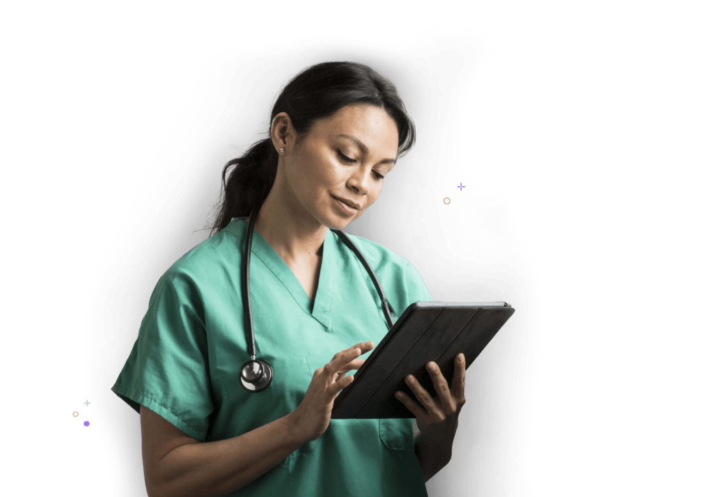 Healthcare worker using tablet device