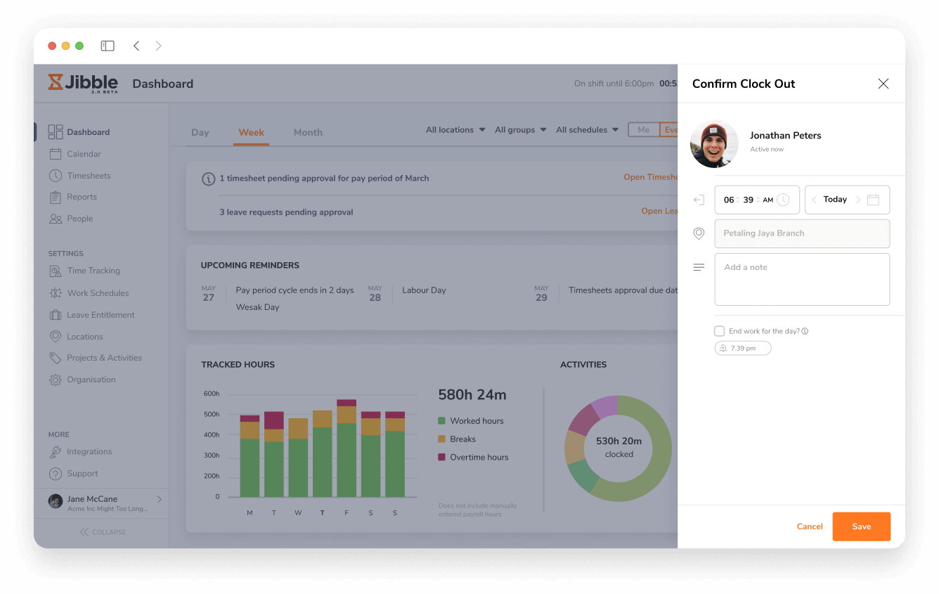 Time tracking dashboard