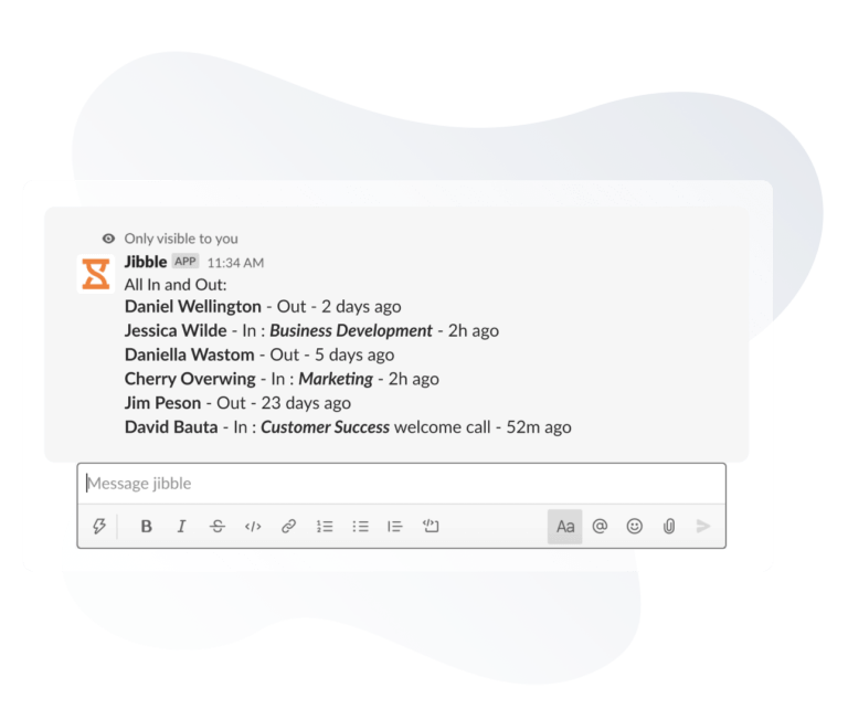 Viewing jibble clock in and clock outs via Slack bot