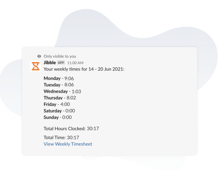 Viewing weekly timesheets via bot commands in Slack including total hours clocked and total time