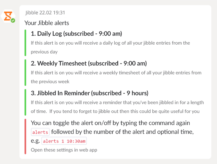 Jibble Daily Log, Weekly Timesheet and Jibbled In Reminder notification via Microsoft Teams