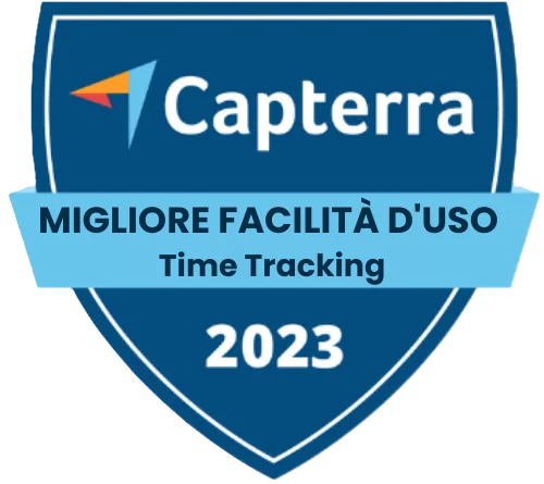 Capterra - Migliore Facilità d'Uso (Time Tracking) 2023 Capterra - Migliore Facilità d'Uso (Time Tracking) 2023