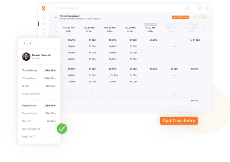 Timesheets for Payroll, add time entry button and approved payroll