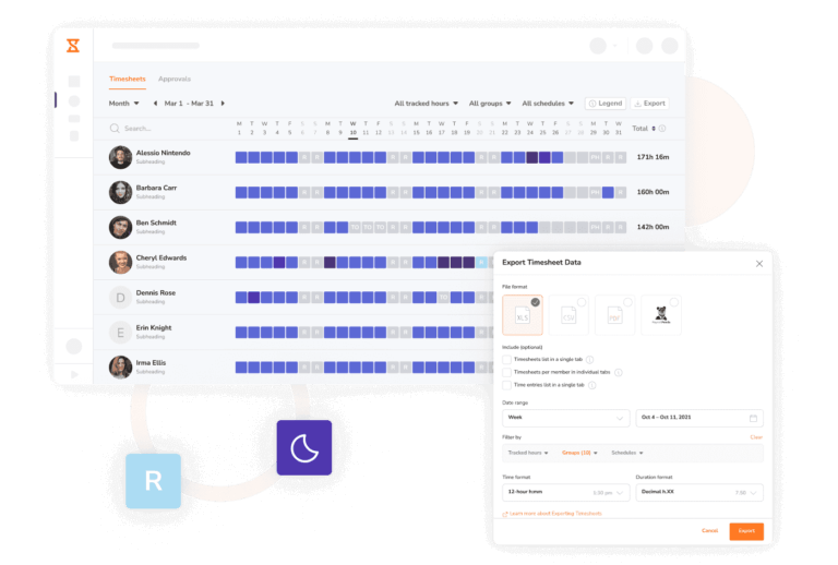 Timesheets being exported