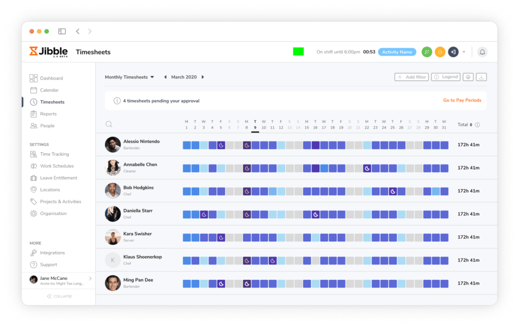 Timesheet app on web