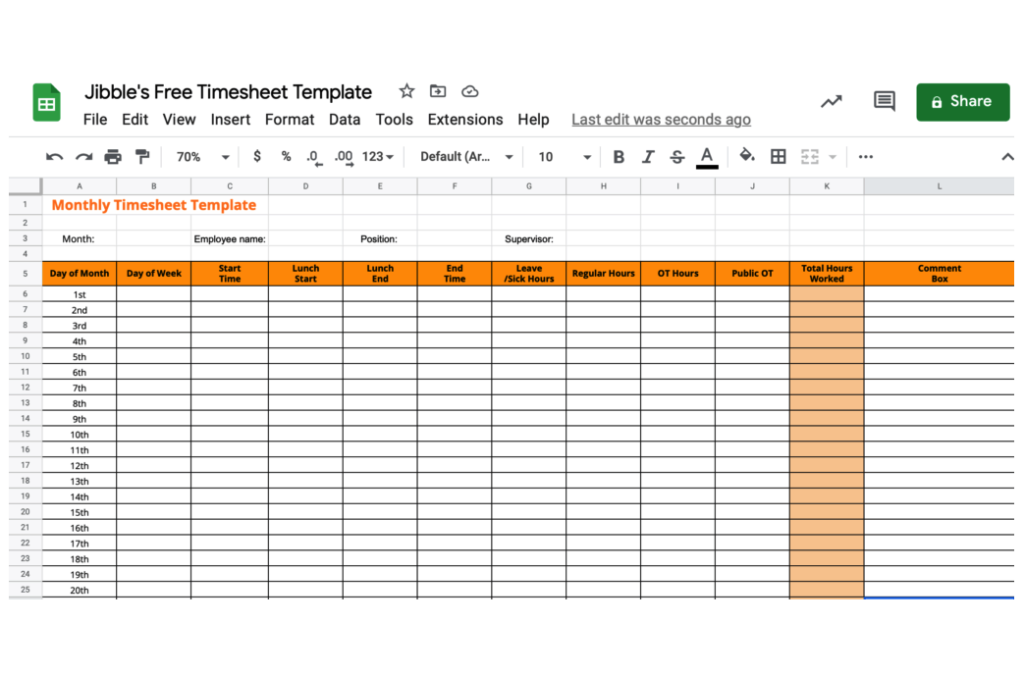 Free timesheet template