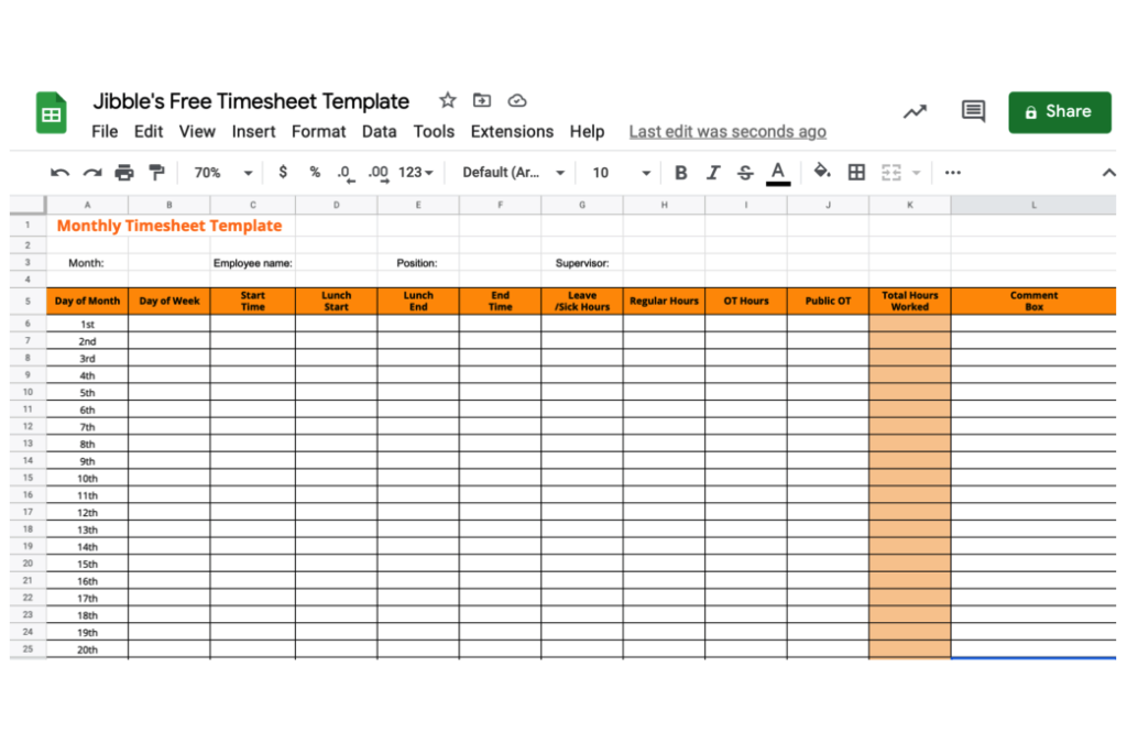 Free timesheet template