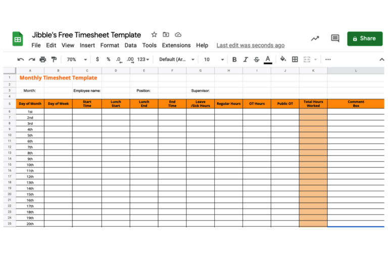 Free timesheet template