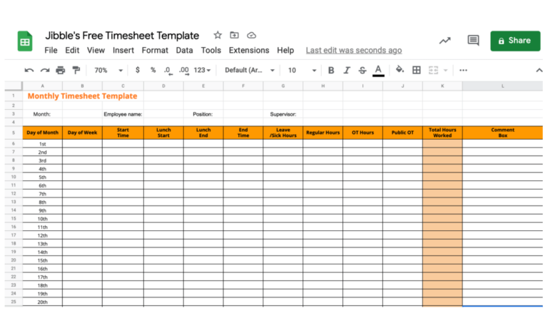 Free timesheet template
