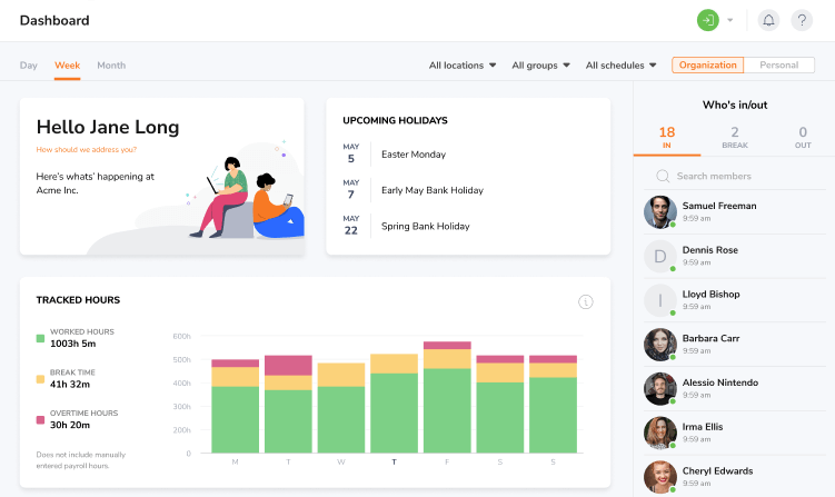 Overview of Jibble dashboard in web