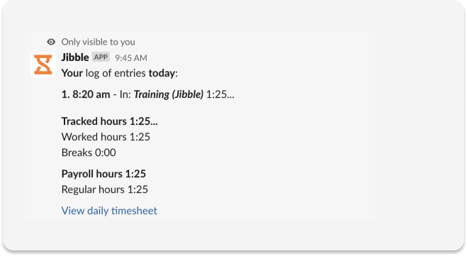 Slack time tracking logs and timesheet view