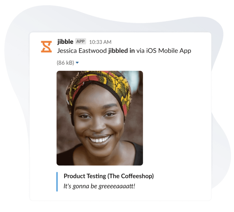 Jibble clocked in notification via Slack integration