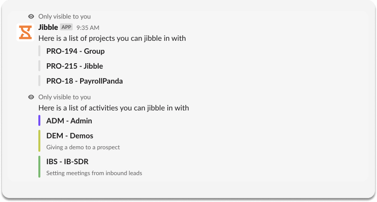 Slack activity and projects view via Slack bot