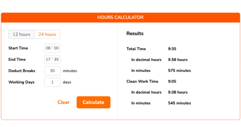 Overview of work hours calculator