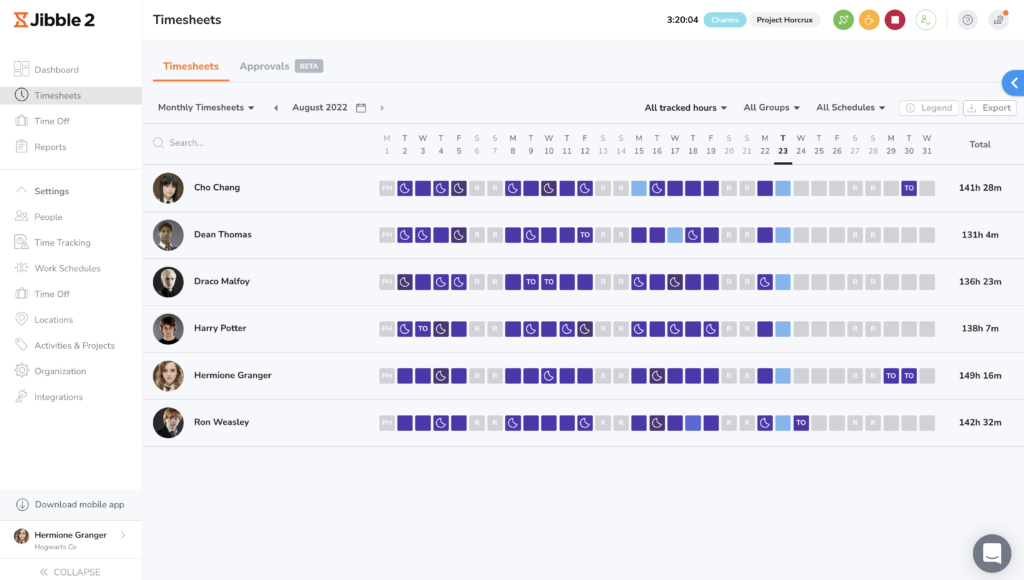 Jibble's attendance tracker