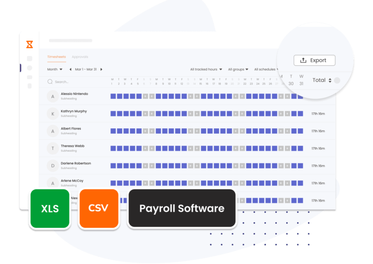 Exporting timesheet data to XLS, CSV or payroll platform