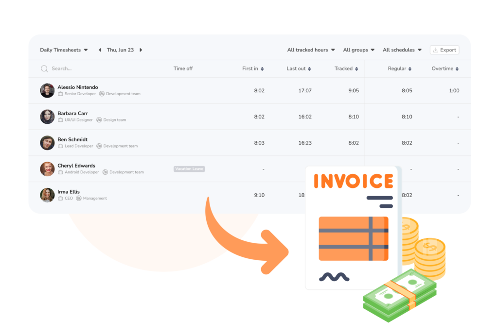 With an Attendance app, a timesheet to simply becomes an invoices