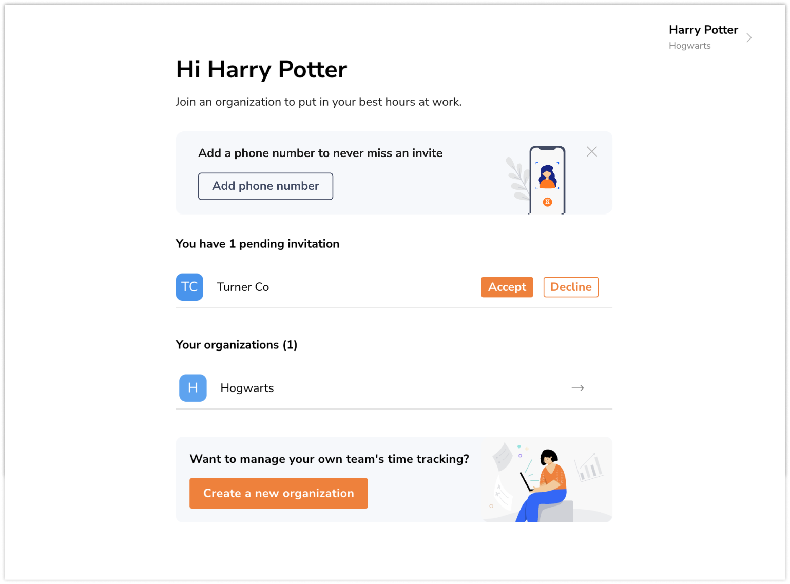Accepting invites with existing organization on web