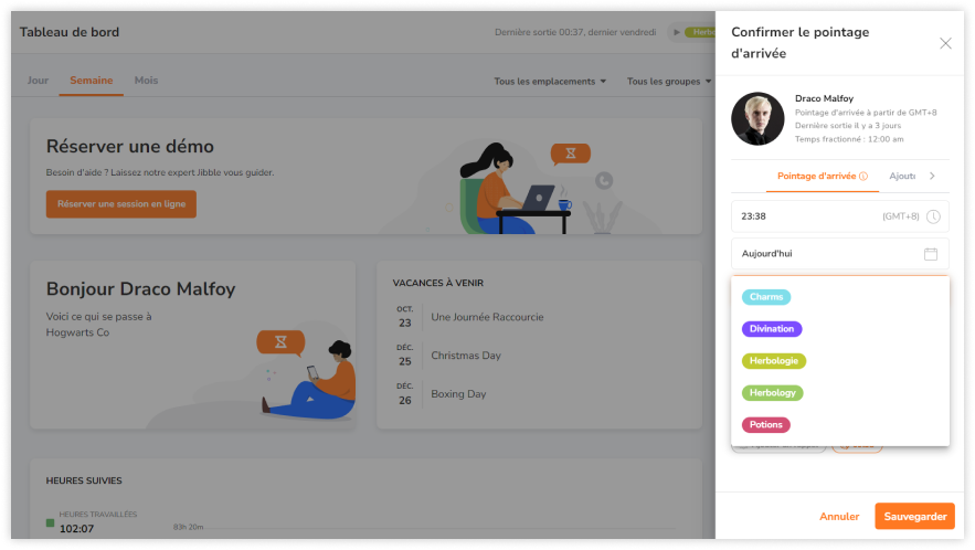 Jibble's work management system displaying its activity and project tracking feature.