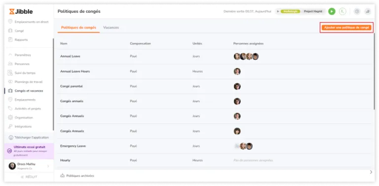 Adding time off policies on web