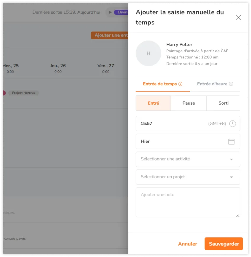Adding manual time entry