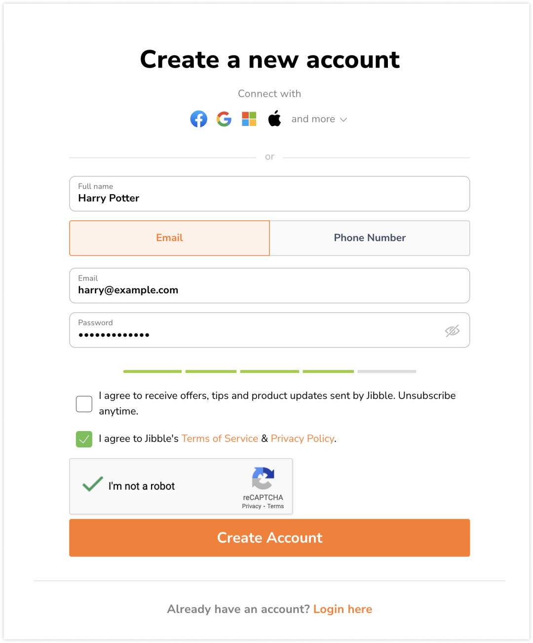 Adding details to create account on web
