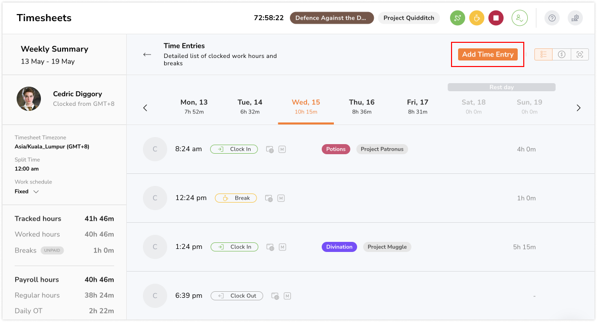 Adding manual time entries
