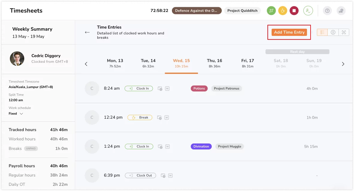 Adding manual time entries