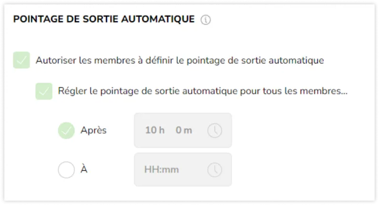 Automatic clock out settings customization