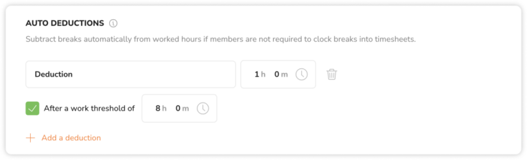 Setting up automatic deductions under work schedule settings