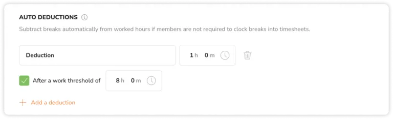 Setting up automatic deductions under work schedule settings