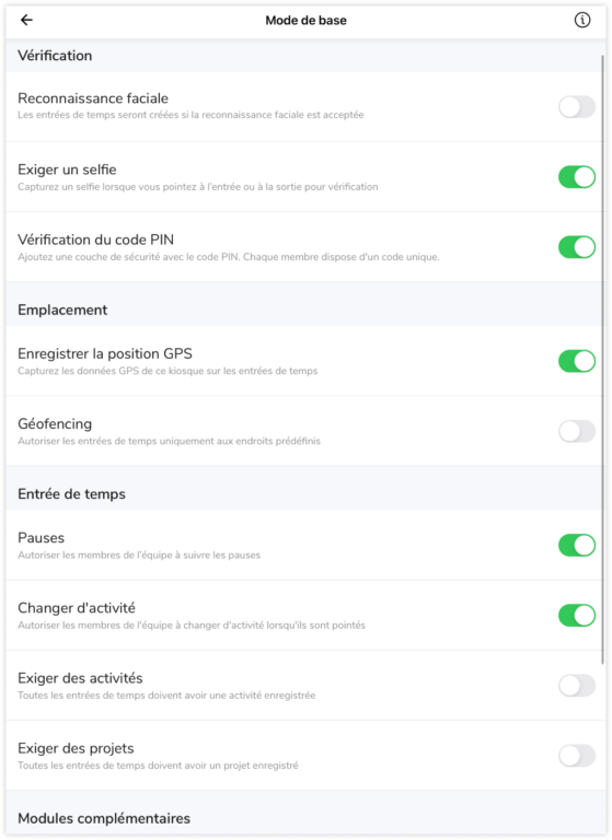 Settings for basic mode kiosk