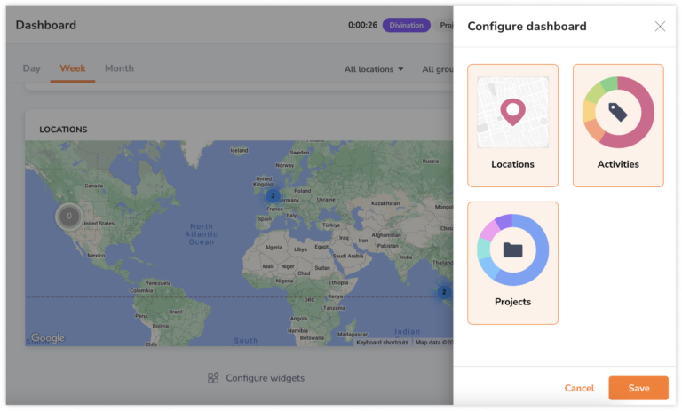 Configure widgets on the dashboard