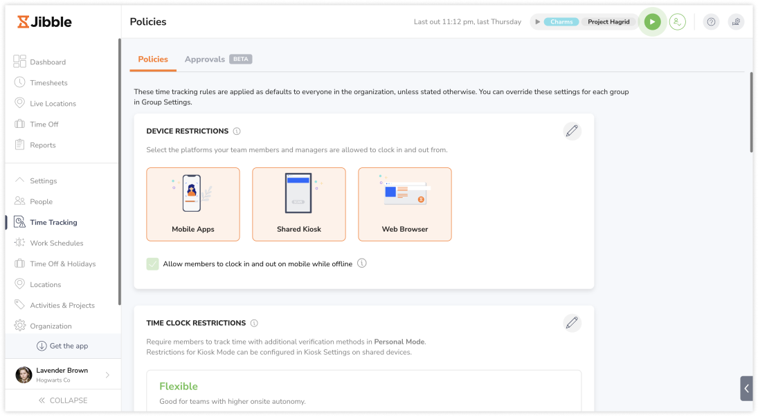 Configuring time tracking policies