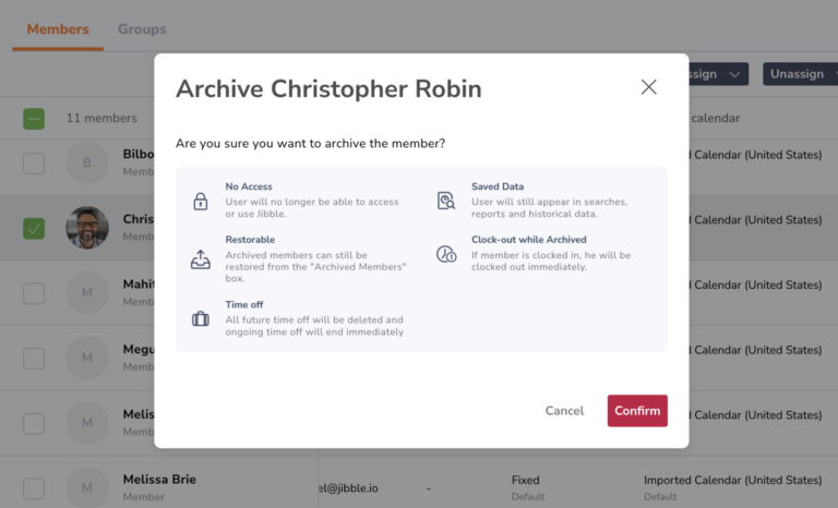 Confirmation message when archiving members