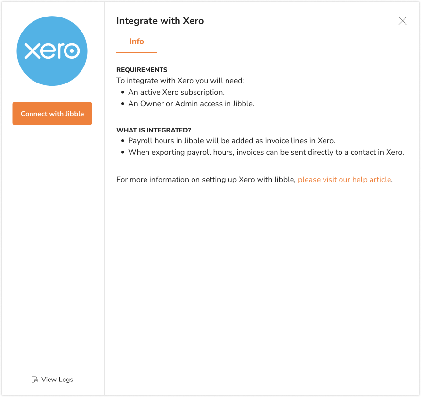 Xero integration with Jibble