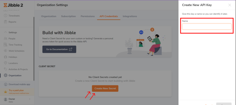 Create Zapier API key from Jibble dashboard