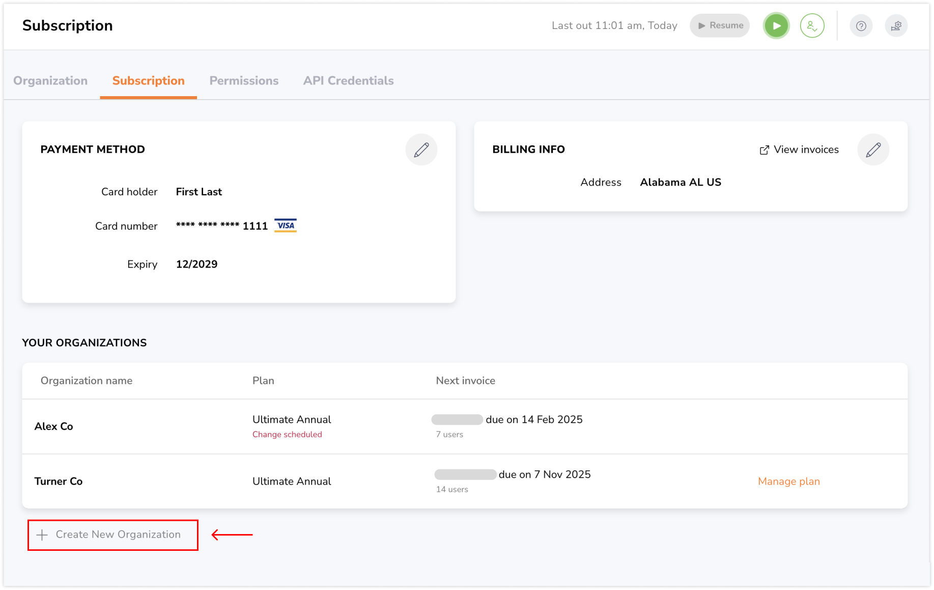 Membuat organisasi baru melalui tab langganan di web