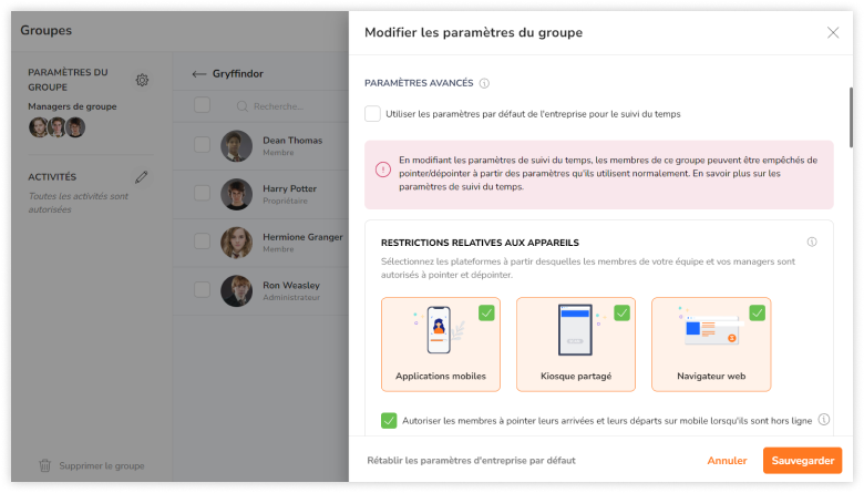 Customizing a group's time tracking settings to be different to the organizations'.