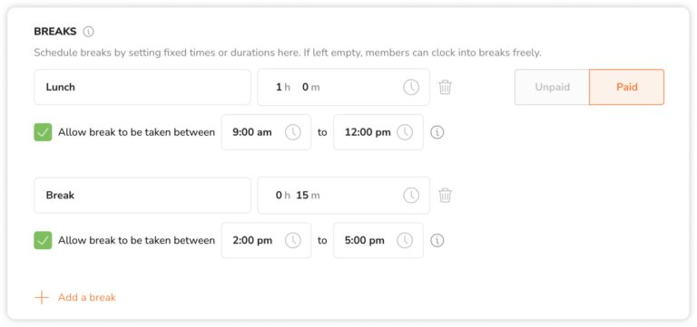 Setting up custom breaks on the web app 