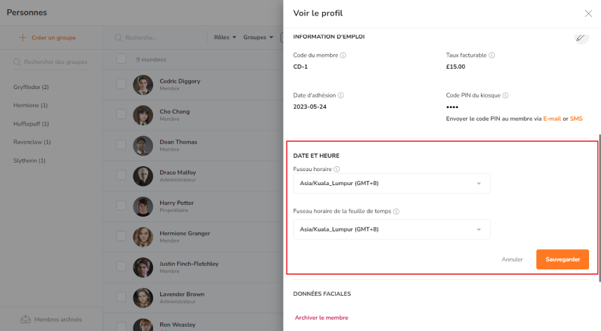 Date and time settings on profile page