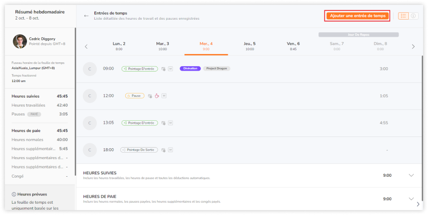 Add time entry to a member's detailed timesheet