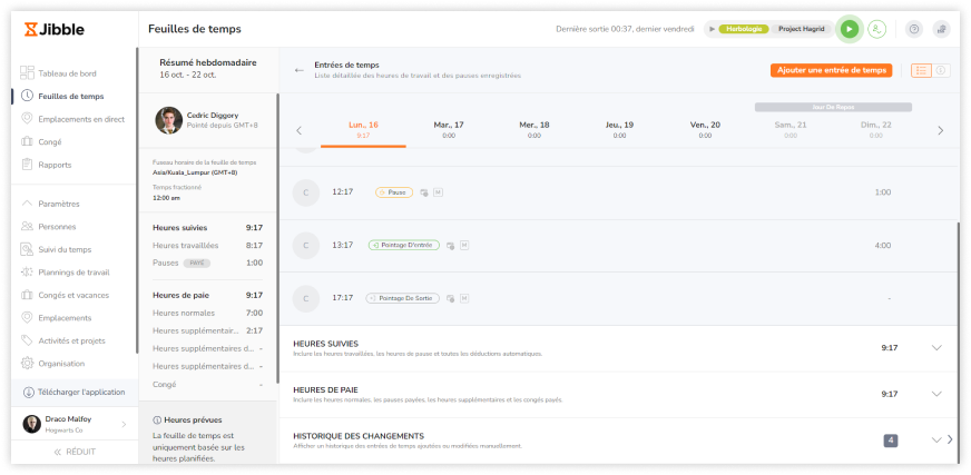 View tracked hours in a detailed timesheet