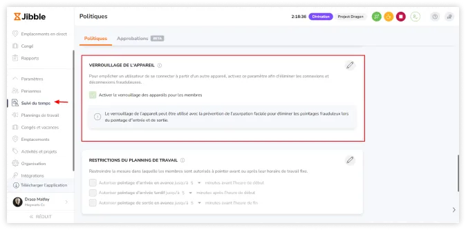 Scroll to the Device Lock section and click on the pencil icon to edit.