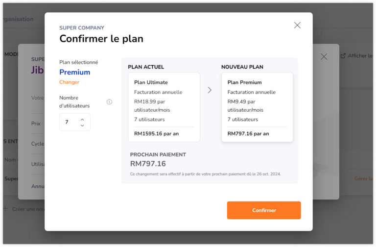 Downgrading plans from Ultimate to Premium via subscription tab