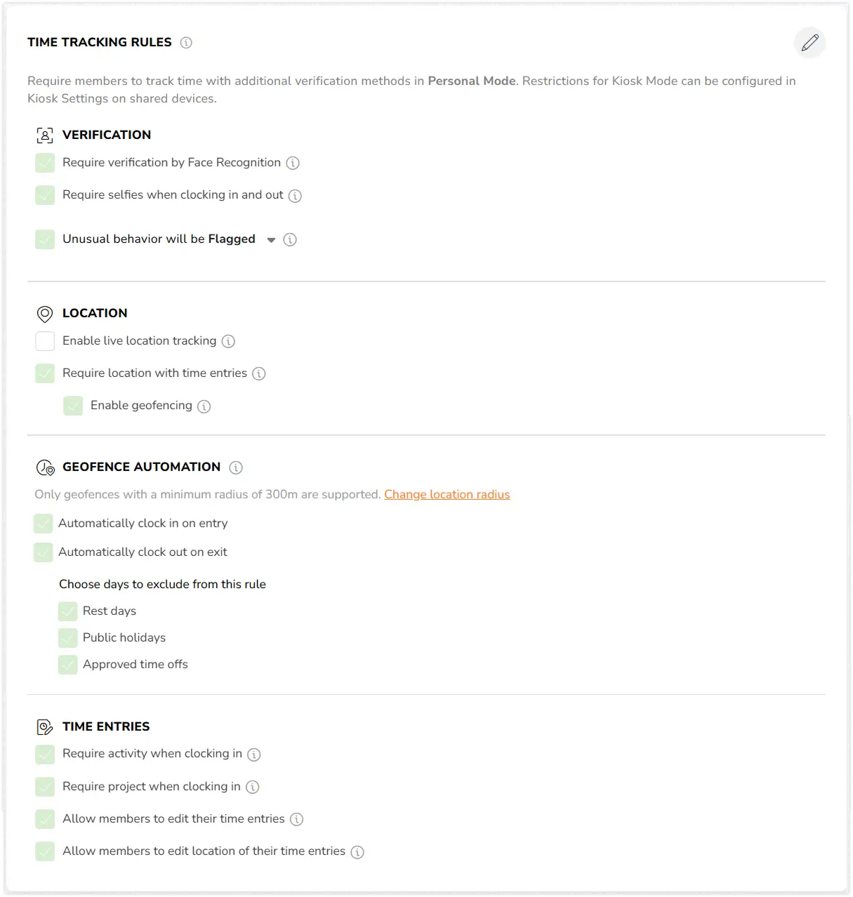 Normas personalizadas de control horario